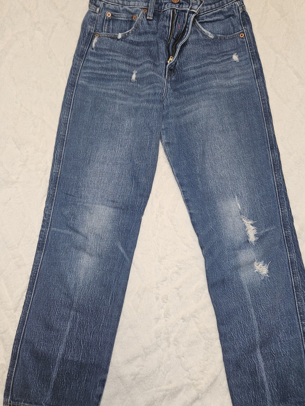 Lucky Brand Women's Blue Straight-Leg Distressed Jeans